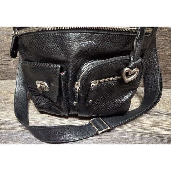 Brighton Black Pebbled Leather Croc Shoulder Purse Bag Handbag Satchel E370920 - Picture 3 of 14